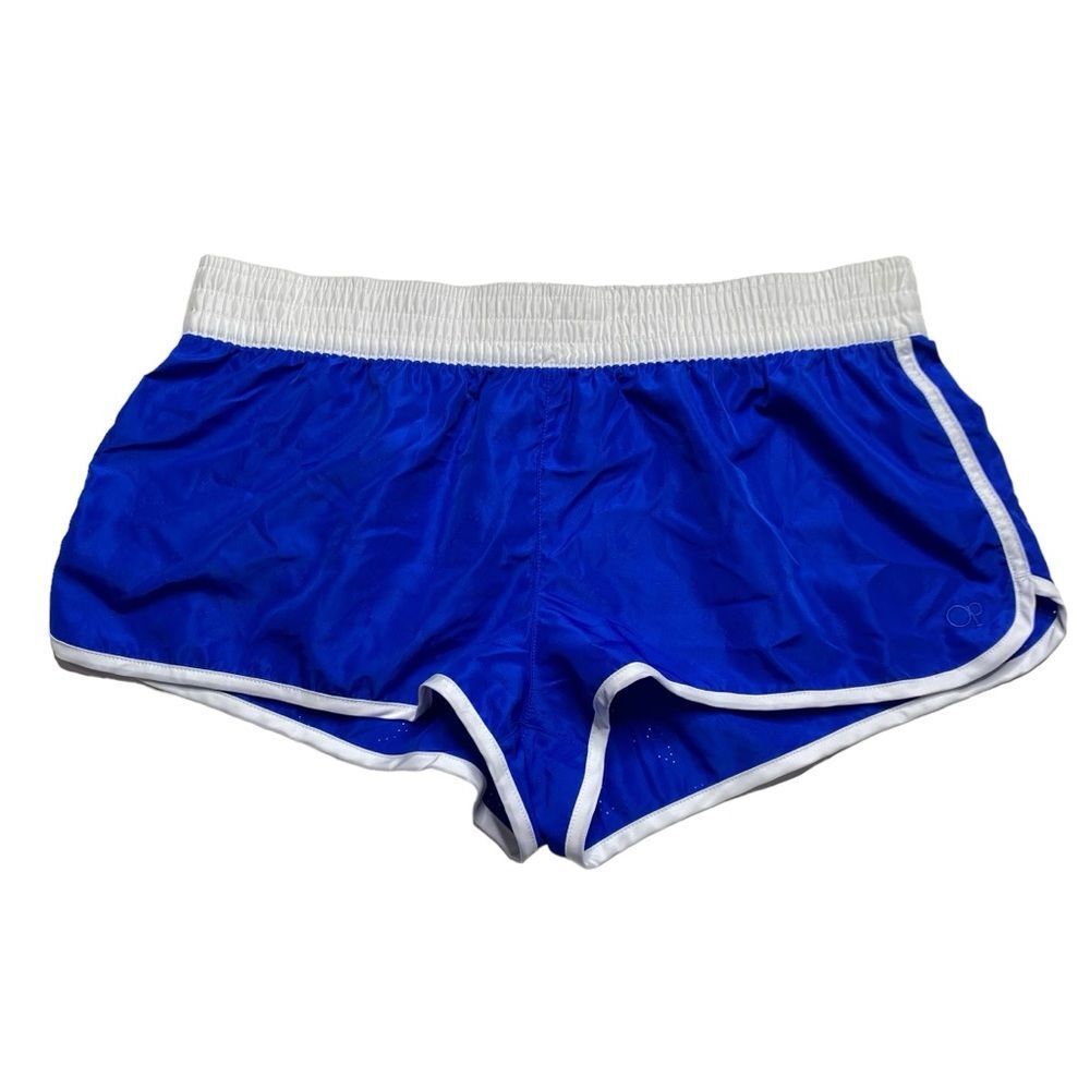OP Ocean Pacific Booty Shorts Blue White Star Perforations Sz L (11-13)